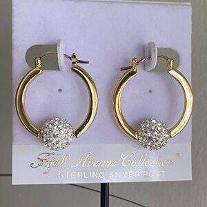 Rhodium Plated Gold Tone Hoop Earrings Pave Crystal
